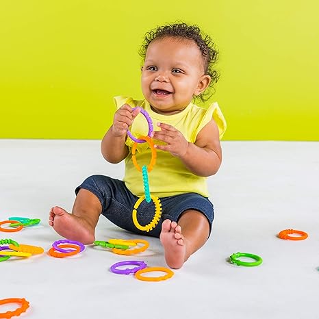 Bright Starts Lots of Links Rings Toys for Stroller or Carrier Seat, BPA-Free, Ages 0 Months Plus, Multicolor, 24 Count