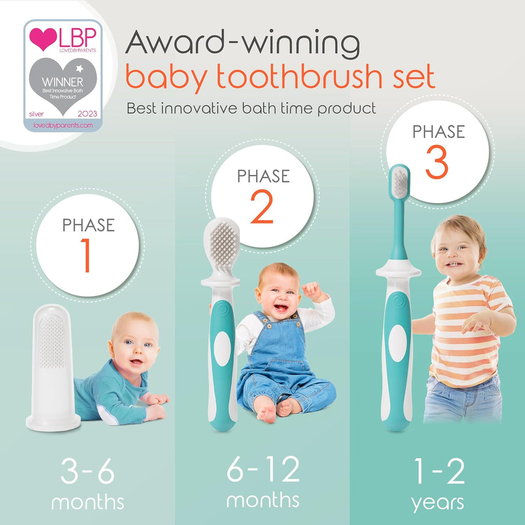 Cherish Baby Care Baby Toothbrush & Toddler Toothbrush Set (0-2 Years) - BPA-Free & Safety-Tested, 2023 Award Winner, Food-Grade Silicone