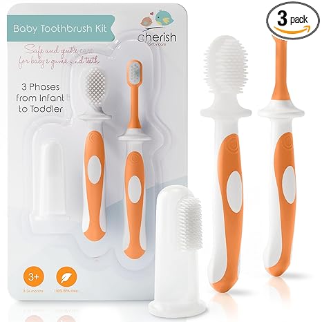 Cherish Baby Care Baby Toothbrush & Toddler Toothbrush Set (0-2 Years) - BPA-Free & Safety-Tested, 2023 Award Winner, Food-Grade Silicone
