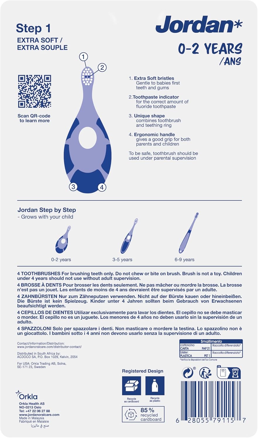 Jordan Step 1 Baby Toothbrush | 0-2 Years 4 pac