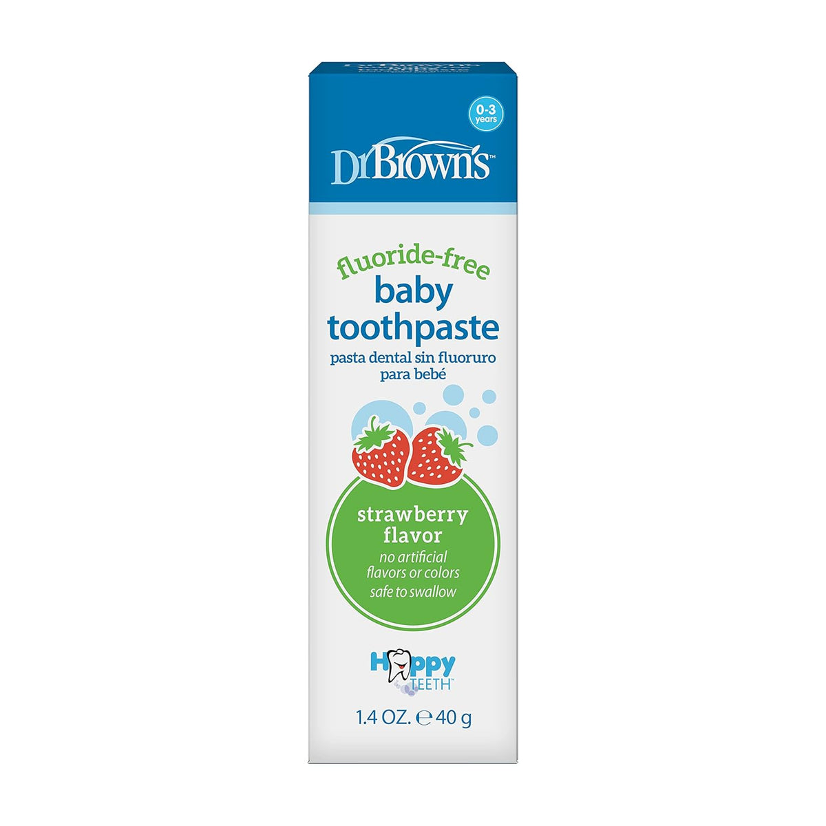 Dr. Brown’s Fluoride-Free Baby Toothpaste, Infant & Toddler Oral Care, Strawberry, 1-Pack, 1.4oz/40g, 0-3 Years