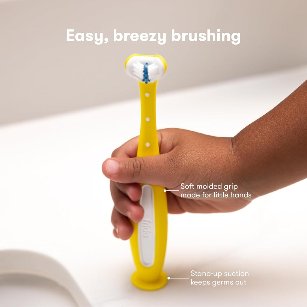 Frida Baby Triple-Angle Toothhugger Training Toddler Toothbrush | Toddler Toothbrush 2 Years and Up, Cleans All Sides at Once | 2 Pack