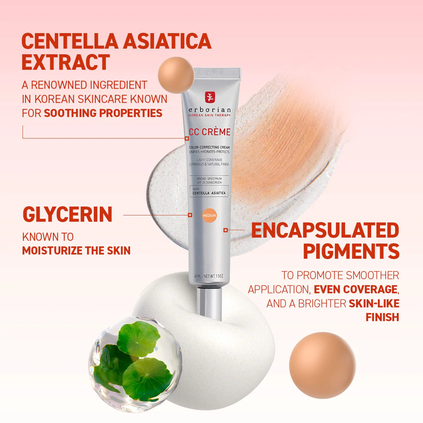 Erborian CC Cream Color-Corrector for Natural Luminous Finish with Korean Centella Asiatica Extract